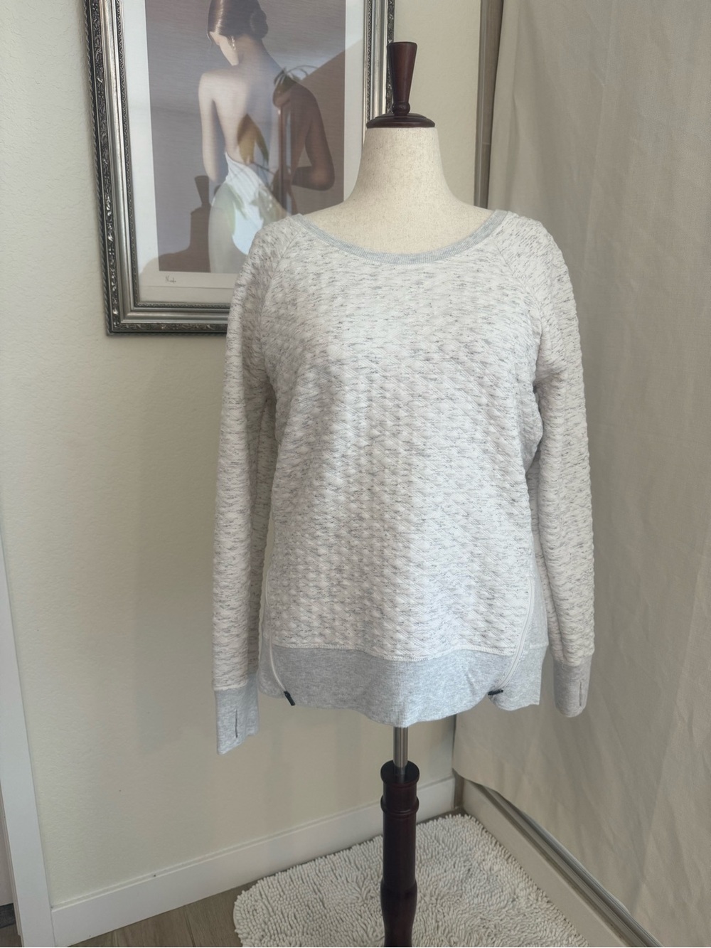 Athleta Light Gray Textured Crewneck Sweater